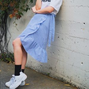 Seersucker Midi Ruffle Wrap Skirt